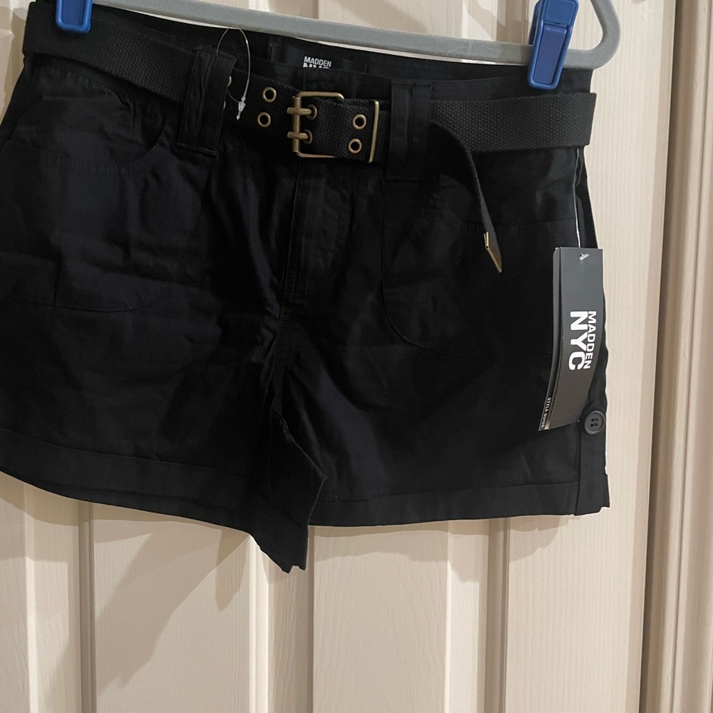 Black Cargo Shorts with Belt Loop Design